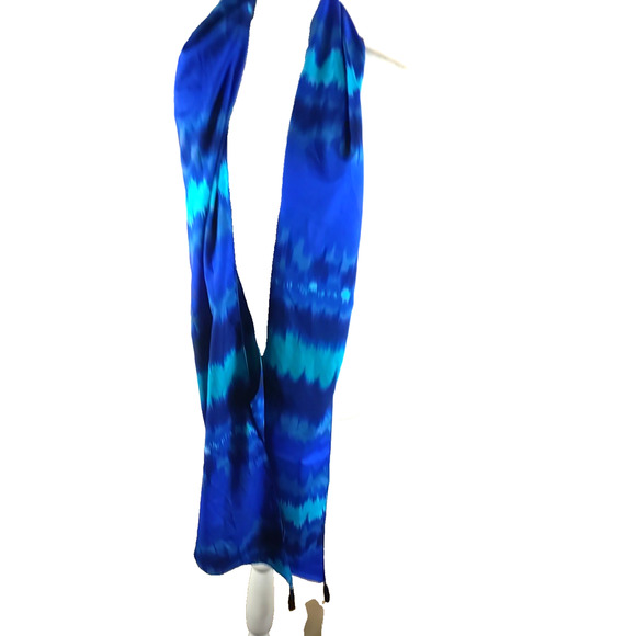 Anne & Ava Blue Rectangle Pointed End Scarf Tassels Silver Tone Bead 74 X 18" - Picture 4 of 6